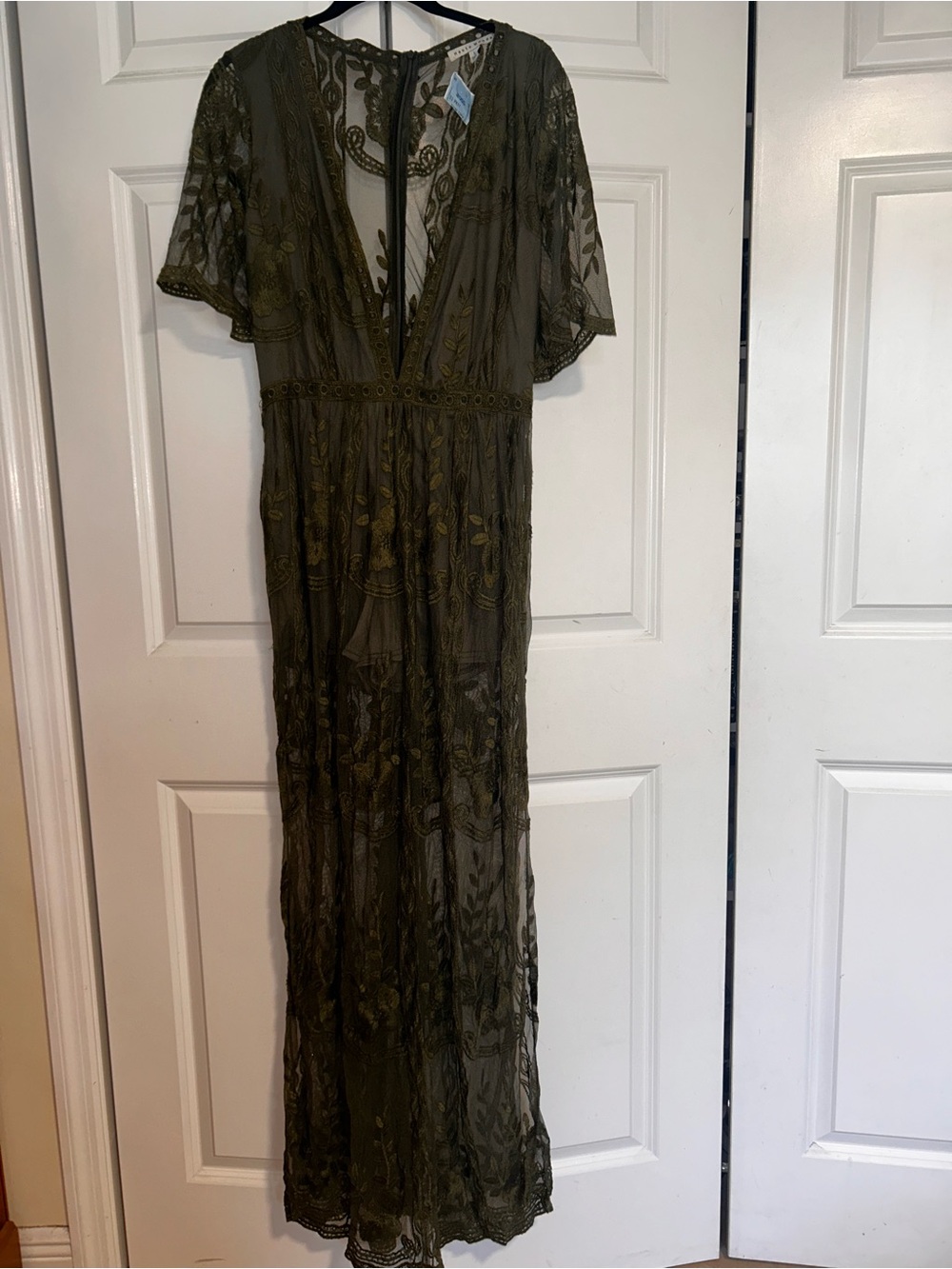 Haute Monde Olive Green Embroidered Maxi Dress
